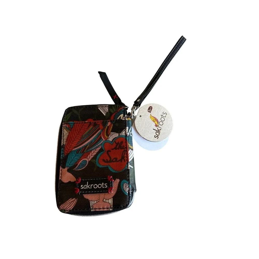 NWT SAK Sakroots Black Multicolor Print Zip Around Phone Case Wallet Wristlet